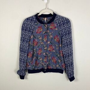 Free People Women's S Floral Quilted Baseball Bomber Jacket Boho Summer Coastal